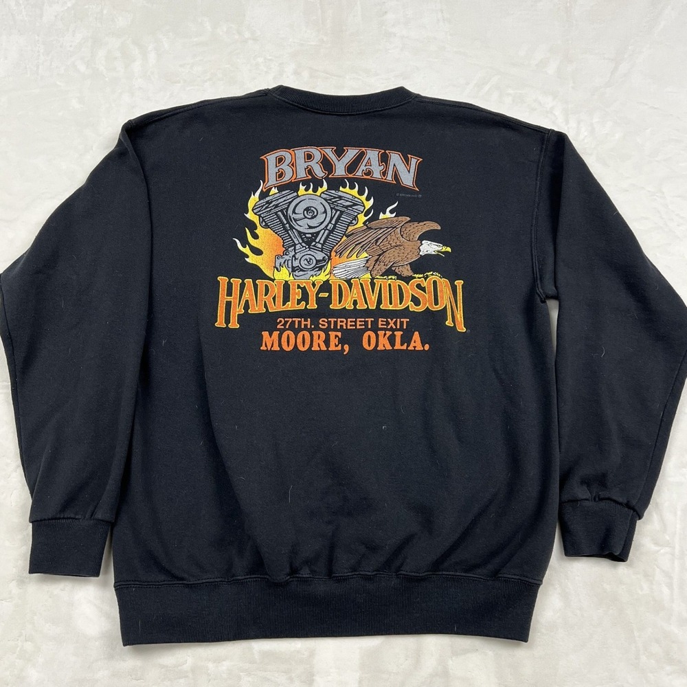 90s chrome style Harley Davidson Sweatshirt Mens Large Black Bryan Holoubek USA